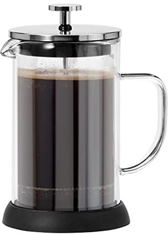 Oggi Cafetera de prensa francesa de vidrio (20 onzas), vidrio de borosilicato, prensa de café, tapa de acero inoxidable, capacidad para 5 tazas