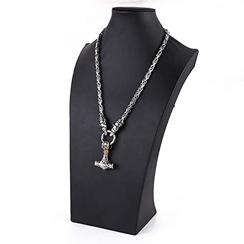WYPAN Thors Hammer Wolfskopf Halskette, Nordische Wikinger Odin Rune Mjölnir Talisman Anhänger, Herren Vintage Edelstahl König Kette Schmuck,Gold,28IN