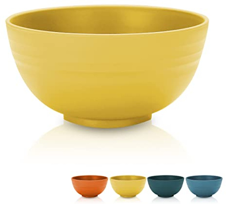 Kyraton Cereal Bowls 4 Pieces, Unbreakable And Reusable Light Weight Bowl For Rice Noodle Soup Snack Salad Fruit Dishwasher Safe, Microwave Safe BPA Free (Gold Yellow)