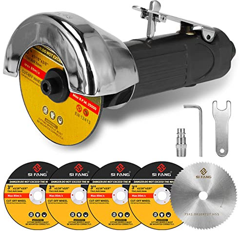 Baisiky 3inch Air Cut Off Tool,Angle Grinder Pneumatic Cutting Machine With 5-Pieces 3 Cutting Disc Set,Free Speed 20000RPM