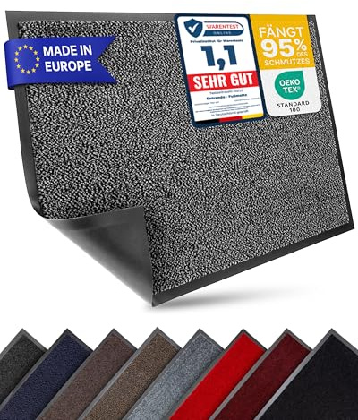 Entrando Schmutzfangmatte 90x600, Teppich-Läufer für Flur Anthrazit Schwarz | Schmutzfangläufer 6 Meter für Eingangsbereich, Gang, Treppenhaus und Gewerbe – rutschfest, saugstark, extra lang