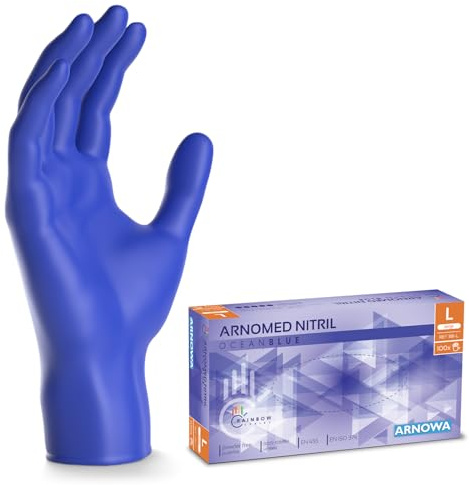 100x ARNOMED® Guantes nitrilo talla L Azul Océano, Guantes desechables quirurgicos y laboratorio, Luvas nitrilo descartaveis sin polvo y látex, Manoplas nitrilo en XS, S, M, L, XL, XXL