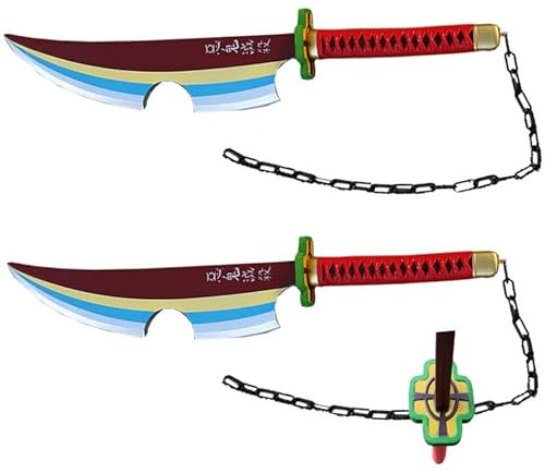 Set von (2 Stück) 80 cm Fantasy Anime Schaumstoff Uzui Tengen Cosplay Requisite Schwert Klinge Katana Kostüm LARP freundlich Sicherheit (braun/blau)