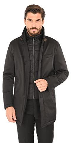Ciabalù Giaccone Elegante Uomo Impermeabile Invernale Giubbotto Lungo in Tessuto Tecnico (54, Nero)