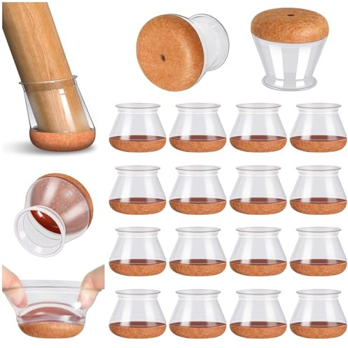 16 stycken stolbensskydd, silikonskyddskåpor runda transparent med lindad filt för stolsben, filtglidare, Förhindra repor på golven och minska buller(Fit:30.1-40mm)