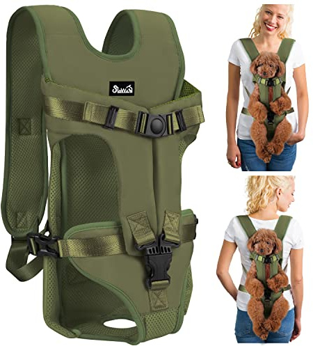 Lukovee Hunderucksack, Beinfreiheit, leicht anzuziehen, für kleine und mittelgroße Hunde, verstellbar, freihändig, Brusttrage für Wandern, Radfahren (Grün, XL)