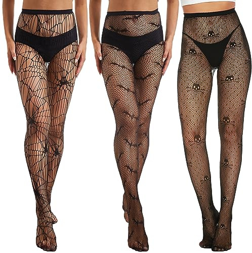 MANZI Halloween Tights Suspender Fishnet Spider Broken Hole Strap Stocking