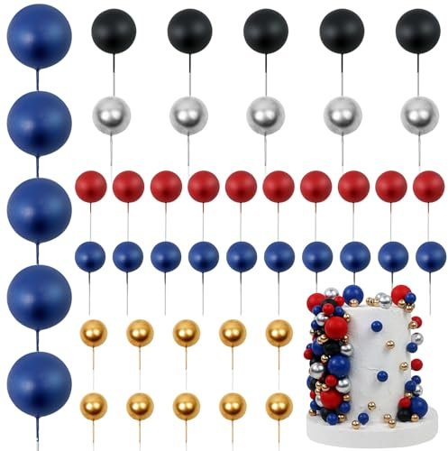 LARDUX 45 PCS Ball Cake Toppers - Baking Cake Decorations DIY Mini Balloon Cupcake Insert for Birthday Party Baby Shower Wedding -Red Black Blue