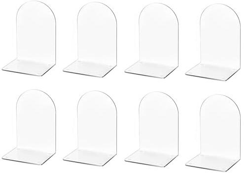 Deefongo Acryl-Buchstützen für Regale, 8 Stück, Transparentes Acryl,Transparent Bücherstützen mit Rutschfesten Aufklebern für Bücherregalefür Schlafzimmer Regal Bibliothek Schule Büro