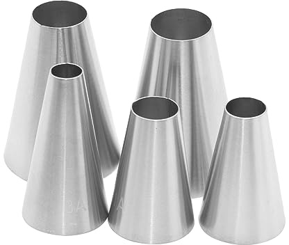 HugeDE 5 Pcs Round Stainless Steel Piping Nozzles Assorted Size Cake Piping Tips Baking Icing Piping Tips Pastry Frosting Tips Cake Decorating Supplies