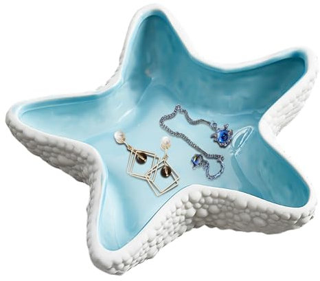 Nizirioo Ciotola decorativa in ceramica, con stelle marine, decorazione per il comodino, per anelli, collane, bracciali, organizer, piatti piani in porcellana, decorazione per la casa, regalo di nozze