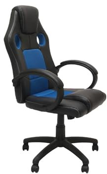 VBChome Bürostuhl Schwarz-Blau Öko-Leder Sessel Rotierend mit Hoch Reguliert Computerstuhl Arbeitsstuhl Gaming Stuhl Drehbarer Ergonomisch Entspannung Schwarz-Blau