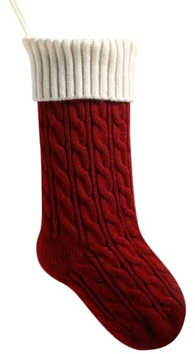 meioro 46cm Große Weihnachtsstrumpf, Kabel Gestrickt Nikolausstrumpf für Kinder, Klassische Weihnachtsstrümpfe Kamin Hängende Strümpfe für Familie Urlaub Party Dekorationen (Top White+Bottom Red)