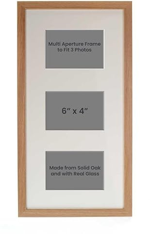 Wall Space - Solid Oak Triple Aperture Frame - 6x4 Photo Frames, Multi Photo Frames for Wall, Fits 6x4 Photos, Real Glass | Real Wood with Glass | Handmade Wooden Frame Made in UK
