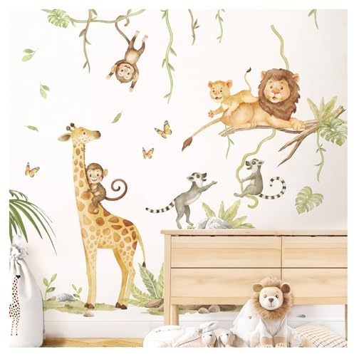 DEKO KINDERZIMMER Wandtattoo Dschungel Tiere Wandaufkleber Safari Affen Giraffe Wandsticker Babyzimmer Wandsticker Kinderzimmer Schlafzimmer Wanddeko DK1148-04