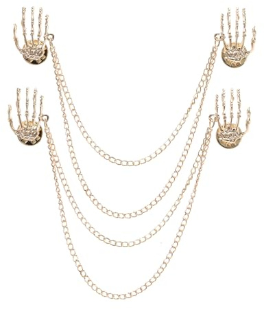 ECSiNG 2 Stück Totenkopf Kragen Pin Clips mit Kette Anstecknadel Kettennadel Horror-Skelett-Brosche, Freund, Jungen, Männer, Freunde zum Tragen auf Partys