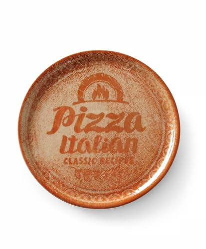 HENDI Plato de Pizza Redondo en Porcelana Esmaltada con Motivo de Texto e Ilustración, Plato para Servir Pizza, Apto para Microondas y Lavavajillas, ⌀330mm, Rojo