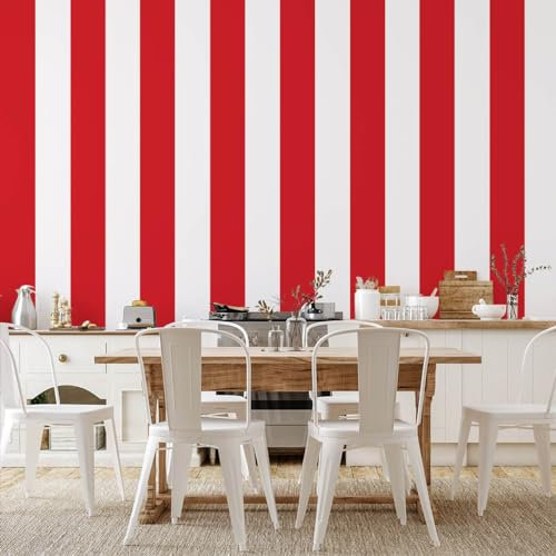 Hexoa Papier Peint panoramique, Rayures Rouges - Made in France - Papier Peint 52x1000