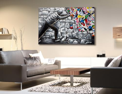 GILDE Deko großes Bild XXL Wandbild Wohnzimmer groß - Metallbild Graffiti Motiv 3D Optik - rechteckiges Graffitibild - mehrfarbig grau bunt - 120 x 80 cm