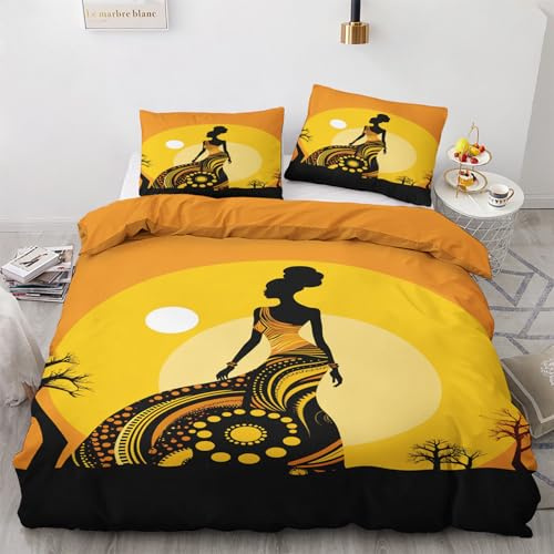 WQIZXCW Afrikanische Bettwäsche 135x200 - Afrika Frau Motiv, Weiche und Angenehme Microfaser Bettbezug Set 2 Teilig, 1 Kissenbezug 80x80, mit Reißverschluss, Wendebettwäsche & Zimmer Deko