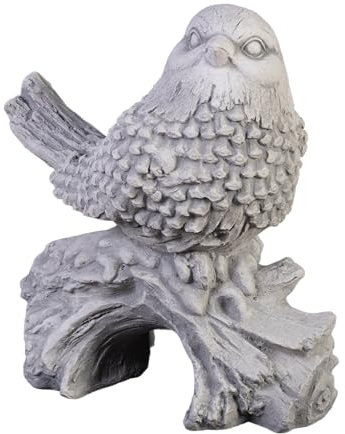 gartendekoparadies.de Vogel Blaumeise auf Baumstumpf, Steinfigur, H. 40 cm, 18 kg, Grau, frostsicher aus Steinguss für Außenbereich