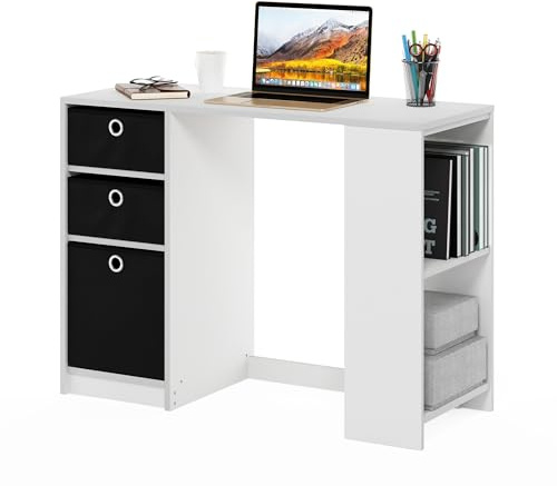 Furinno JAYA Desk, Gaming Desk with Drawer, Computer Desk, Writing Desk, Office Desk for Home Office, Study Room, Dorm, Bedroom, White