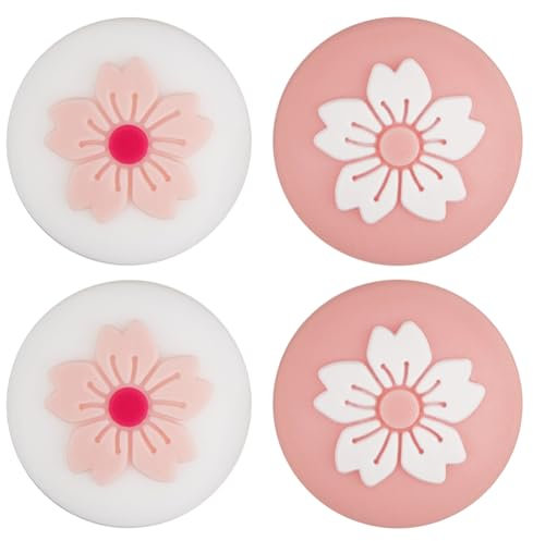GORGECRAFT 4Pcs 2 Styles Silicone Joycon Thumb Grip Caps Cute Kawaii Soft Round Flower Thumbstick Joystick Rocker Button Cover Replacement Compatible with Switch 1.7x1.7cm