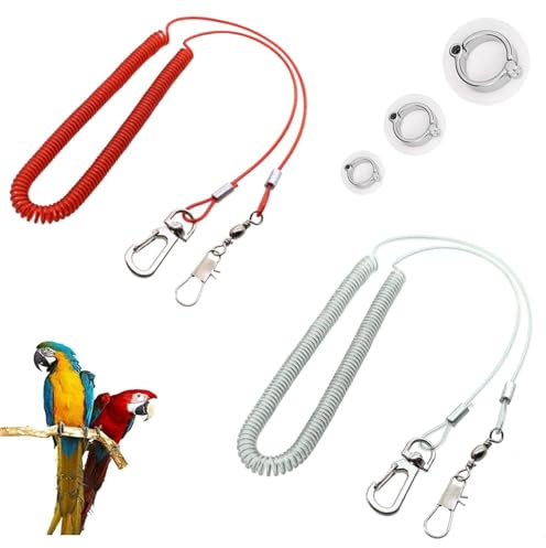 Corda Volante per Pappagallo,Guinzaglio per Uccelli,Imbracatura per Pappagallo,Catena da 5 m per Piede di Pappagallo,Corda Per Addestramento Al Volo per Uccelli,(2 Pezzi) (Bianco e rosso)