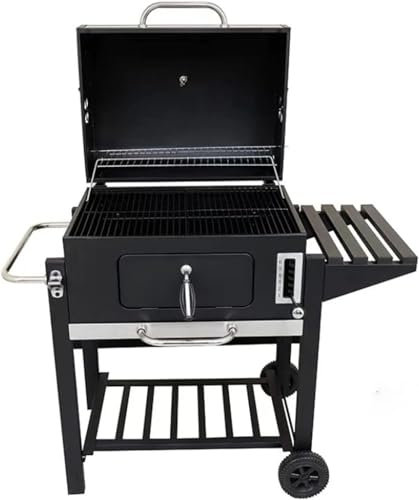 Grill de fumoir à chariot, barbecue au charbon de bois pliable et d'extérieur, barbecue au charbon de bois avec étagère inférieure