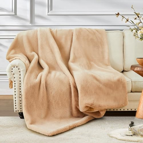 ShowyLive Manta Sofa Grande Invierno de Felpa Gruesa Doble Cara Franela de 1000 g/m², Mantas Cama Suave y Caliente para Dormitorio Sofá Viajar Toda Estación (Camello, 130 * 160cm)