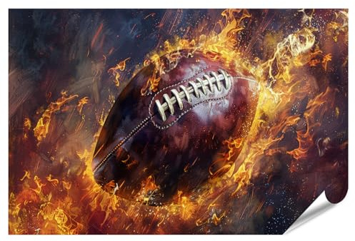 islandburner XXL Bild Poster Nahaufnahme von American Football in Flammen, digital gemalt, umgeben erzeugt Premium Bilder Fotodruck