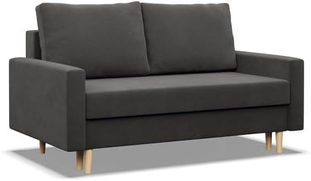 Mebligo - Sofa mit Schlaffunktion und Bettkasten Blank, 2 Sitzer Sofa 152 cm Breit, Schlafsofa, Ausziehbares Couch auf Holzfüßen, Schlafcouch - Grau