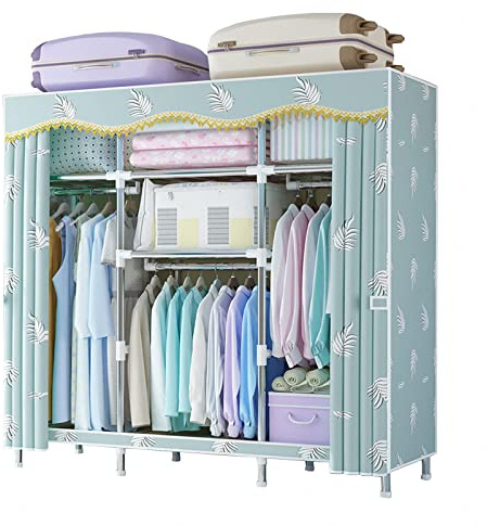 TONZN Canvas-Garderobe, tragbarer Kleiderschrank, Aufbewahrungs-Organizer für den Kleiderschrank mit Kleiderstange, Regalen, Stoffbezug, B-82 x 45 x 170 cm (B 165 x 45 x 170 cm)