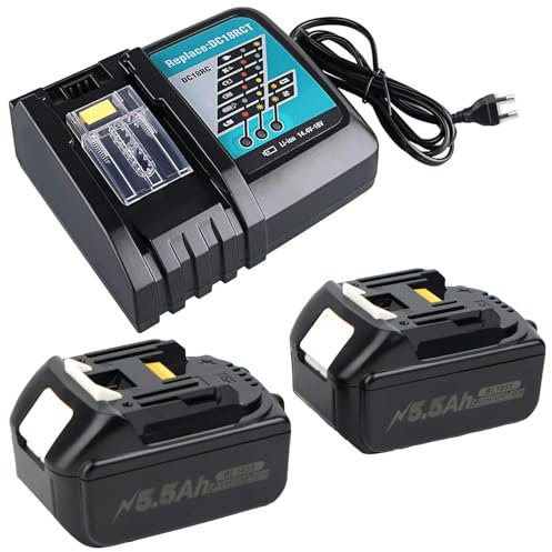 2 x 18V 5500mAh Batteria sostitutiva per batteria Makita 18V con caricabatterie DC18RC Compatibile con BL1860 BL1860B BL1855 BL1855B BL1850 BL1850B BL1860B DC18RC