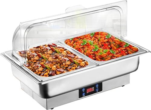 XDAWQP Food Warmers for Parties Buffets Electric 9l Stainless Steel Buffet Server and Warming Tray Chafing Dish Buffet Set (Double Grid)
