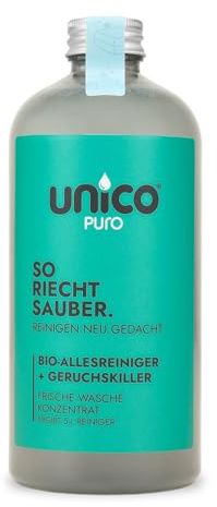 unicopuro® Allesreiniger Konzentrat 500 ml Frische Wäsche–ergiebiger Universalreiniger & Geruchskiller mit Mikroben-ergibt 5 Liter Reiniger – biologisch abbaubar, kennzeichnungsfrei, 8 Signature Düfte
