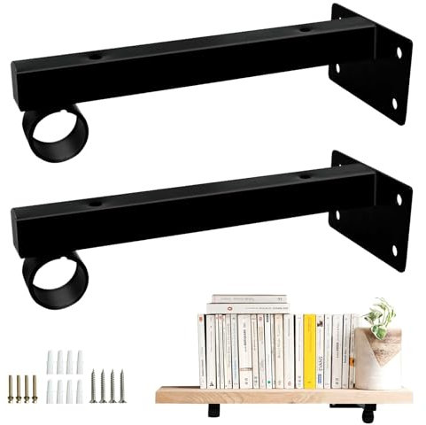 Regalwinkel Schwerlast, Winkel Schwarz, Metall Wandkonsole, Schwerlastwinkel mit Haken, Floating Shelves für Regale, Bücherregale und Werkbänke, Schweberegale 20cm, Regalhalterung, 1 Stück