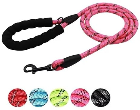 Reflective Rope Dog Lead 1.5M, Training, Padded Handle, Anti Pull, Washable | Training Leash for Dogs with Comfortable Padded Handle, Dog Lead for Small, Medium, Large Dogs, Durable & Washable