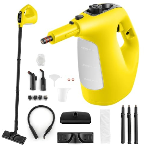 COSTWAY 1500W Pulitore a Vapore Portatile, Macchina a Vapore con Serbatoio d'Acqua da 400 ml Blocco per Bambini e Kit di Accessori da 14 Pezzi, 33x13x24,5 cm (Giallo)