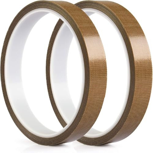 Kiuiom Nastro Adesivo in Teflon PTFE Alte Temperature,Nastro PTFE Adesivo per Sigillatura Manuale,Sigillatura a Impulso,Resistente Alta Temperatura 260 °C,10mm x 10m,2 Rollos,Light Brown