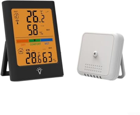 HpLive Station météo sans fil avec thermomètre intérieur et extérieur, grand écran tactile, boîtier étanche pour une mesure précise de la température (noir)