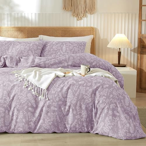 Nayoroom Bettwäsche 135x200 Lila Flieder Blumen Blätter Botanisch Muster Aesthetic Bettwäsche-Set Vintage Pflanzenmuster Microfaser Einzelbett Bettbezug und Kissenbezug 80x80cm Reißverschluss