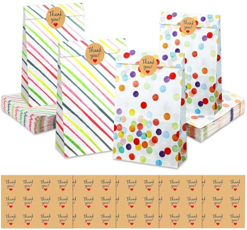 50 Stück Papier Geschenktüten Kindergeburtstag mit Stickern