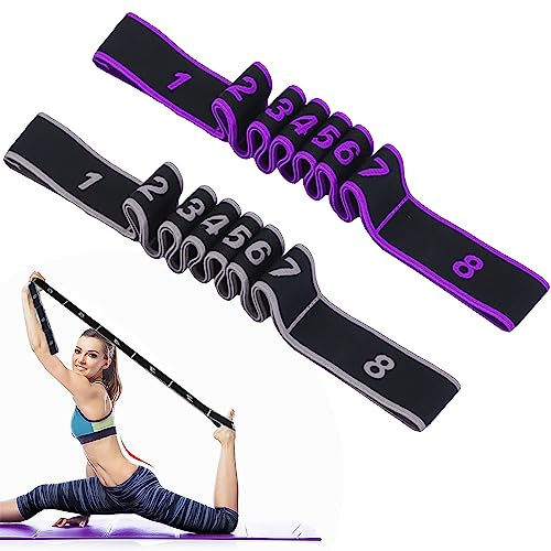 Prmape 2 Stück Fitnessbänder Widerstandsbänder mit Schlaufen Yoga Stretch Gurt Sports Fitnessbänder iderstandsbänder Multi Schleifen Verstellbares Übungsband für Fitness, Yoga, Tanztraining