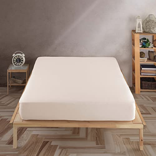 Vency Premium Jersey Spannbettlaken 90x200cm Beige - Spannbetttuch 100% Baumwolle, Bettlaken 90x200 Bis 35 cm Matratzenhöhe Beige