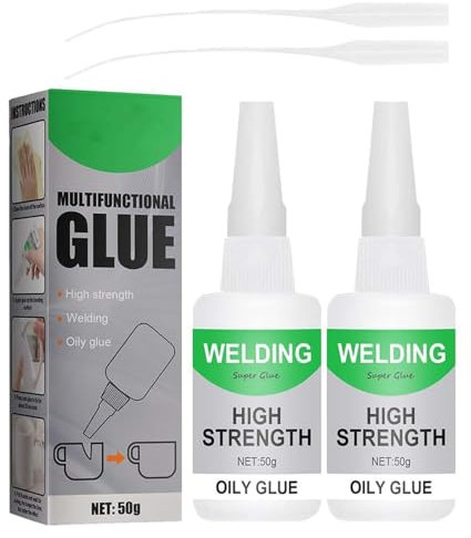 Schweißen Öliger Kleber, Sekundenkleber, 50g Universal Wasserdichter Superkleber, Alleskleber für Plastik, Glas, Metall, Holz (2 Stück)