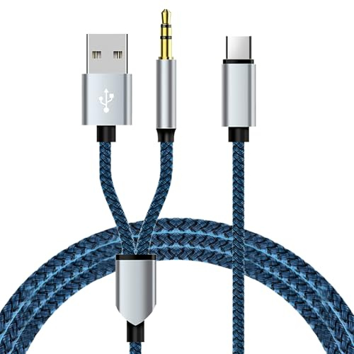 Usb C to Aux Cable with Charger In Car 2 In 1 Braided Nylon 1.2m Usbc to 3.5mm Audio Headphone Jack Charging Lead for Iphone 16 15 Pro Max Android Samsung S24 S23 Ultra Plus
