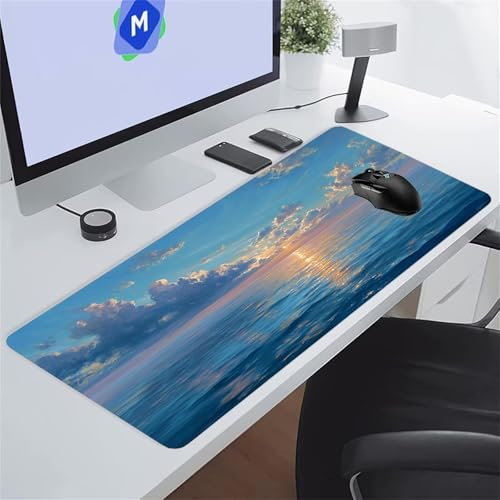 Tapis de Souris Gaming Lever Soleil L'Océan XXL Mouse Pad, Grand Tapis Bureau avec Base Anti-Dérapage, Extended Long Clavier Pad Large Mousepad pour PC Gamer et Le Bureau 700x400x3 mm