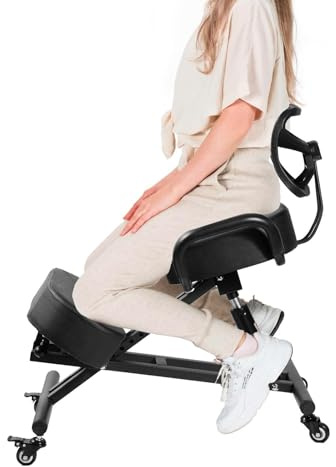 Generico Sedia ergonomica con poggia ginocchia con supporto per la schiena, sgabello regolabile per casa e ufficio con seduta angolata per una migliore postura, cuscini spessi e comodi