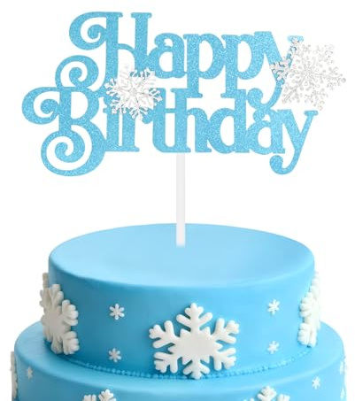mciskin Kuchendekoration mit Schneeflocken-Motiv Die Eiskönigin Happy Birthday, Geburtstagsdekorationen für Mädchen und Frauen, personalisierbar, blau, glitzernd, Cupcake-Topper für
